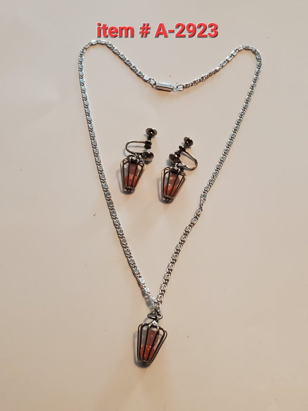 Silver Necklace with matching earrings, item # A -2923, wt. 7 grams.